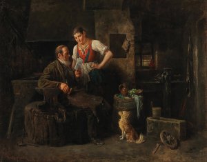 In The Smithy by Friedrich Friedlander Oil Painting