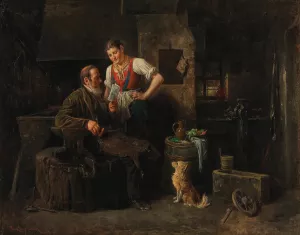 In The Smithy by Friedrich Friedlander Oil Painting
