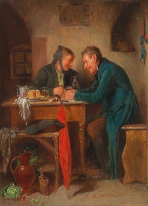 The Red Umbrella by Friedrich Friedlander Oil Painting