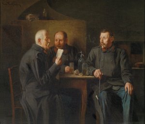 Veteranen im Gesprach by Friedrich Friedlander Oil Painting