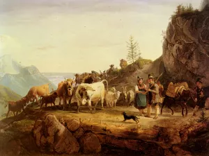 Almabtrieb Oil painting by Friedrich Gauermann