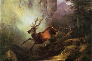 Deer Running Through a Forest by Friedrich Gauermann Oil Painting