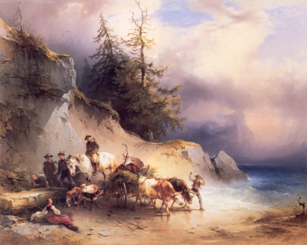 Main Product Photo of Heimkehr von der Jagd Am Attersee Painting by Friedrich Gauermann