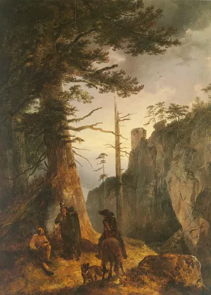 Jger Vor Einer Khlerhtte by Friedrich Gauermann - Oil Painting Reproduction