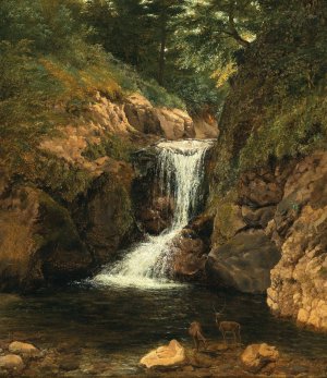 Red deer by a pond by Friedrich Gauermann Oil Painting