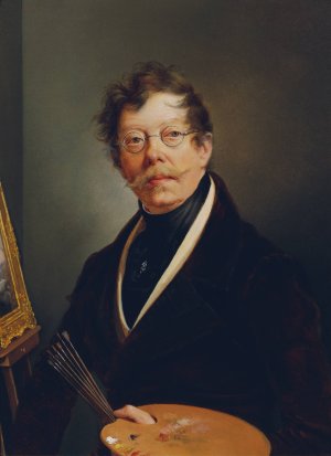 Selbstbildnis an der Staffelei by Friedrich Johann Gottlieb Lieder Oil Painting