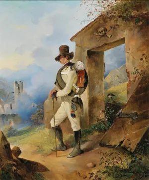 An Imperial And Royal Infantryman Before A Ruin Oil painting by Friedrich Johann Treml