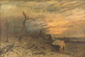 Winter landscape at twighlight by Friedrich Joseph Nicolai Heydendahl Oil Painting