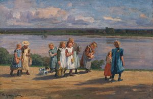 Die Schule ist aus by Friedrich Kallmorgen Oil Painting