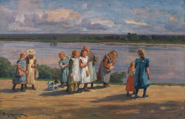 Main Product Photo of Die Schule ist aus  Painting by Friedrich Kallmorgen