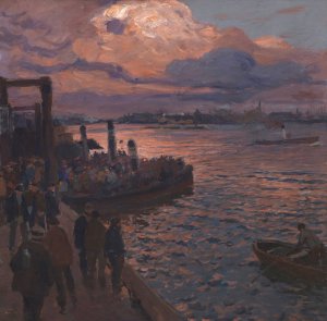 Hamburger Hafen im Abendlicht by Friedrich Kallmorgen Oil Painting