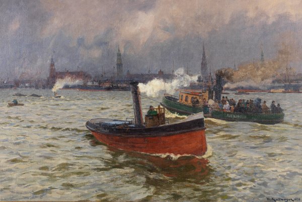 Main Product Photo of Heranziehendes Wetter im Hamburger Hafen  Painting by Friedrich Kallmorgen