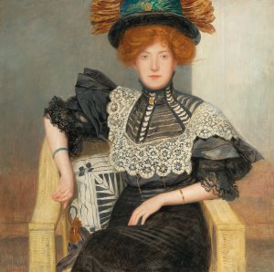 Damenbildnis mit Spitzenbluse und Federhut by Friedrich Konig Oil Painting