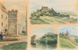 A view of Maribor, the Roman monument in Pettau, Oberpettau castle, Seckau castle by Friedrich Loos Oil Painting