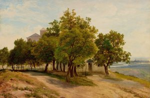 Baumgruppe auf dem Kahlenberg mit Blick auf Wien by Friedrich Loos Oil Painting