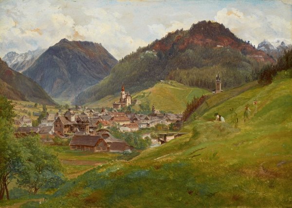 Blick auf Eisenerz  by Friedrich Loos - Hand-Painted Oil Painting Reproduction