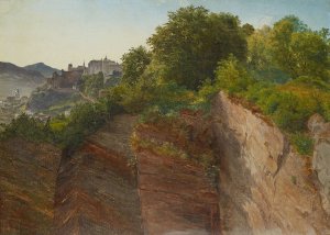 Blick vom Salzburger Monchsberg auf die Festung Hohensalzburg by Friedrich Loos Oil Painting