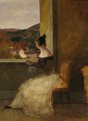 Dame am Fenster mit Spinnrocken by Friedrich Loos Oil Painting