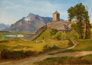 Das Militarwachthaus und der Josefsturm auf dem Salzburger MOnchsberg by Friedrich Loos Oil Painting
