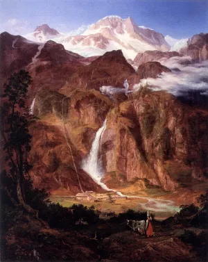 Kolm Saigurn in the Rauris Valley with the Sonnblick by Friedrich Loos Oil Painting