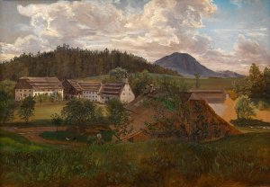 Salzburgische Landschaft mit Gutshof by Friedrich Loos Oil Painting