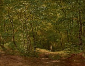 Spazierganger in einer Waldlandschaft by Friedrich Loos Oil Painting