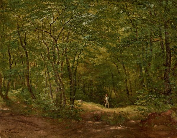 Main Product Photo of Spazierganger in einer Waldlandschaft  Painting by Friedrich Loos
