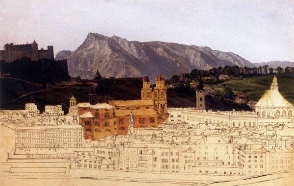 Main Product Photo of The Rudolfskai in Salzburg Painting by Friedrich Loos