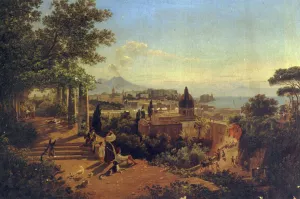 A View of the Bay of Naples and Vesuvius by Friedrich Mayer Oil Painting