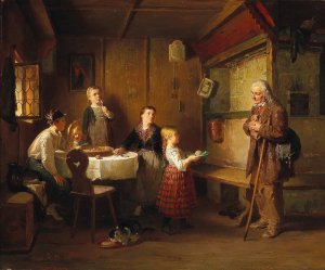 Charitable Children by Friedrich Ortlieb Oil Painting