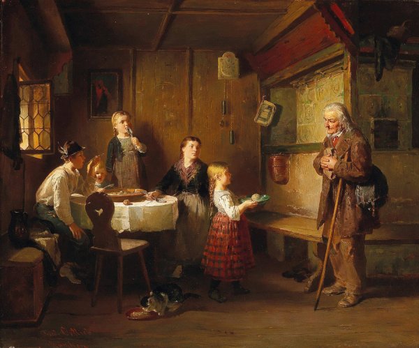 Charitable Children by Friedrich Ortlieb - Hand-Painted Oil Painting Reproduction