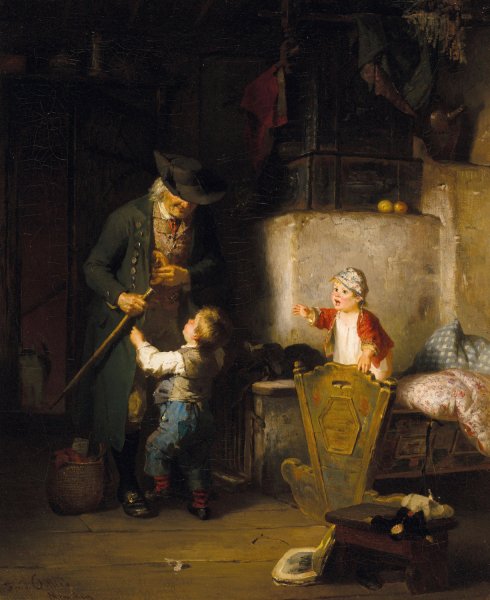 Der Besuch des Grosvaters by Friedrich Ortlieb - Hand-Painted Oil Painting Reproduction