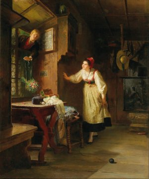 The Secret Visit of the Suitor by Friedrich Ortlieb Oil Painting