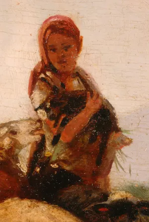 Shepherdess Detail #1 by Friedrich Otto Gebler Oil Painting
