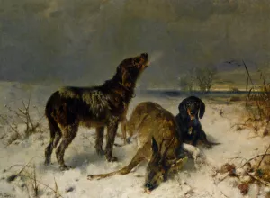 Two Hunting Dogs with Their Catch by Friedrich Otto Gebler Oil Painting