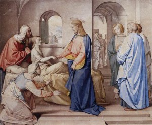 Christ Resurrects the Daughter of Jairu by Friedrich Overbeck Oil Painting
