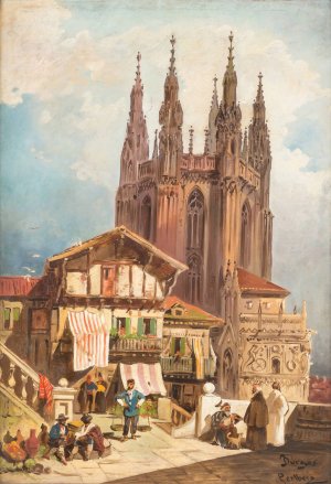 In front of Burgos cathedral Oil painting by Friedrich Perlberg