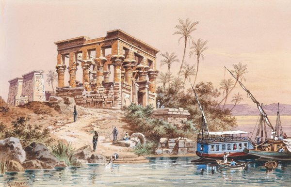 Tempel von Philae by Friedrich Perlberg - Hand-Painted Oil Painting Reproduction