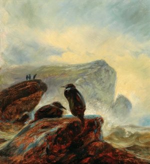 A Landscape with Cormorants on a Rock by Friedrich Preller The Elder Oil Painting