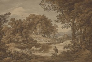 An Italianate Landscape with Shepherds by Friedrich Preller The Elder Oil Painting