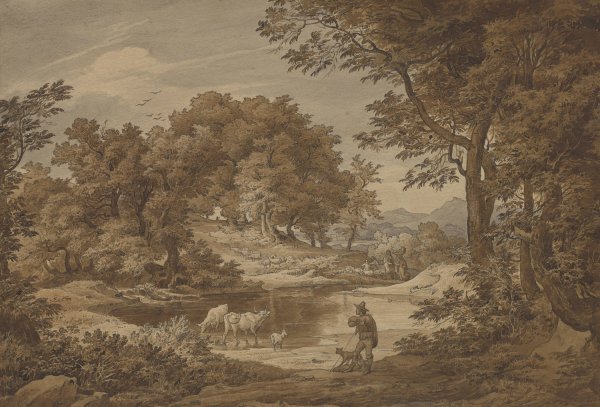 An Italianate Landscape with Shepherds  by Friedrich Preller The Elder - Hand-Painted Oil Painting Reproduction