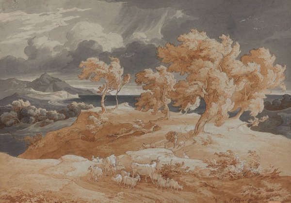 Italian Coastal Landscape with a Thunderstorm  by Friedrich Preller The Elder - Hand-Painted Oil Painting Reproduction