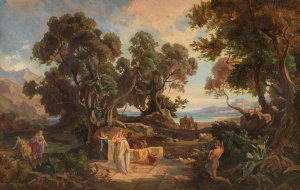 Odysseus approaches Nausicaa pleading for help by Friedrich Preller The Elder Oil Painting