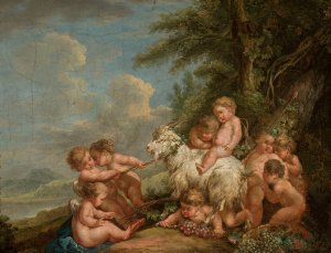 Cupids at Play by Friedrich Rauscher Oil Painting