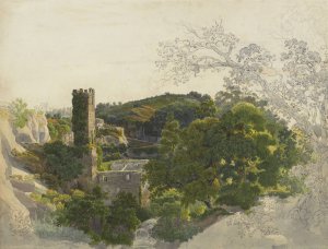 Ruins of a Fortified Tower among Wooded Hills by Friedrich Salathe Oil Painting