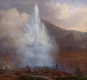 The Eruption of the Great Geyser in Iceland in 1834 by Friedrich Theodore Kloss Oil Painting