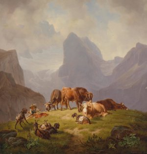 Auf der Alm by Friedrich Voltz Oil Painting