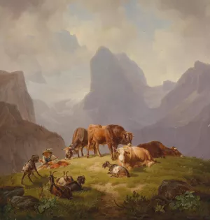 Auf der Alm by Friedrich Voltz Oil Painting