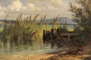 Bootssteg im Schilf by Friedrich Voltz Oil Painting