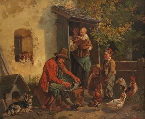Dengelnder Bauer by Friedrich Voltz Oil Painting
